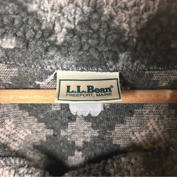 Vintage LL Bean fuzzy charcoal gray Nordic print quarter button up pullover xl - Picture 5 of 6